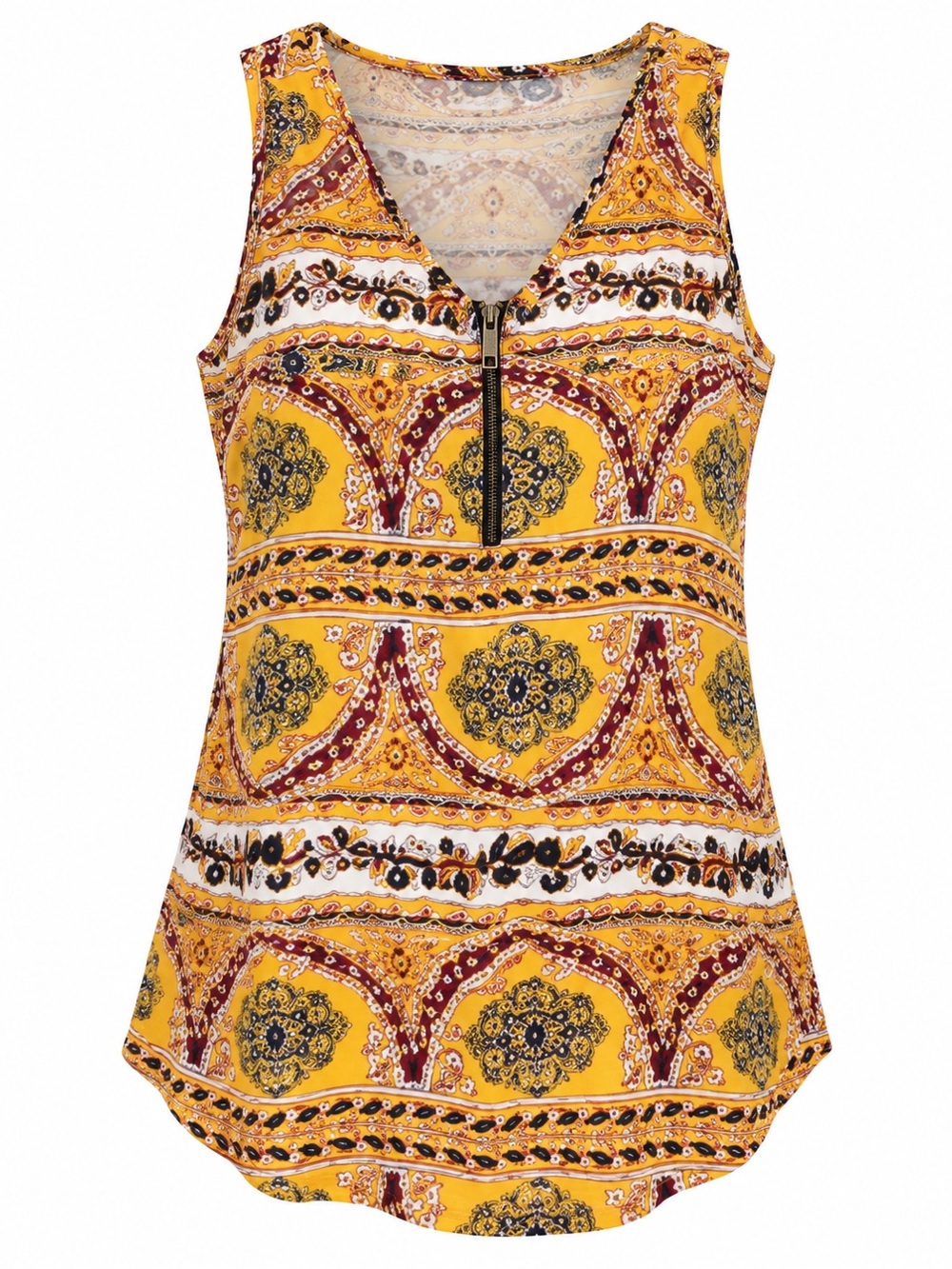 Yellow and White Sleeveless Tank Top with Bohemian Flair
